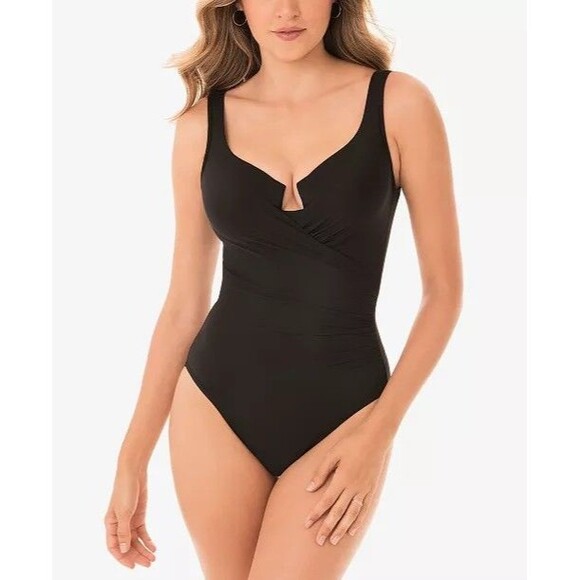 Miraclesuit Escape One Piece Swimsuit Black Underwire Slimming Ruched Size 14 - Picture 1 of 11